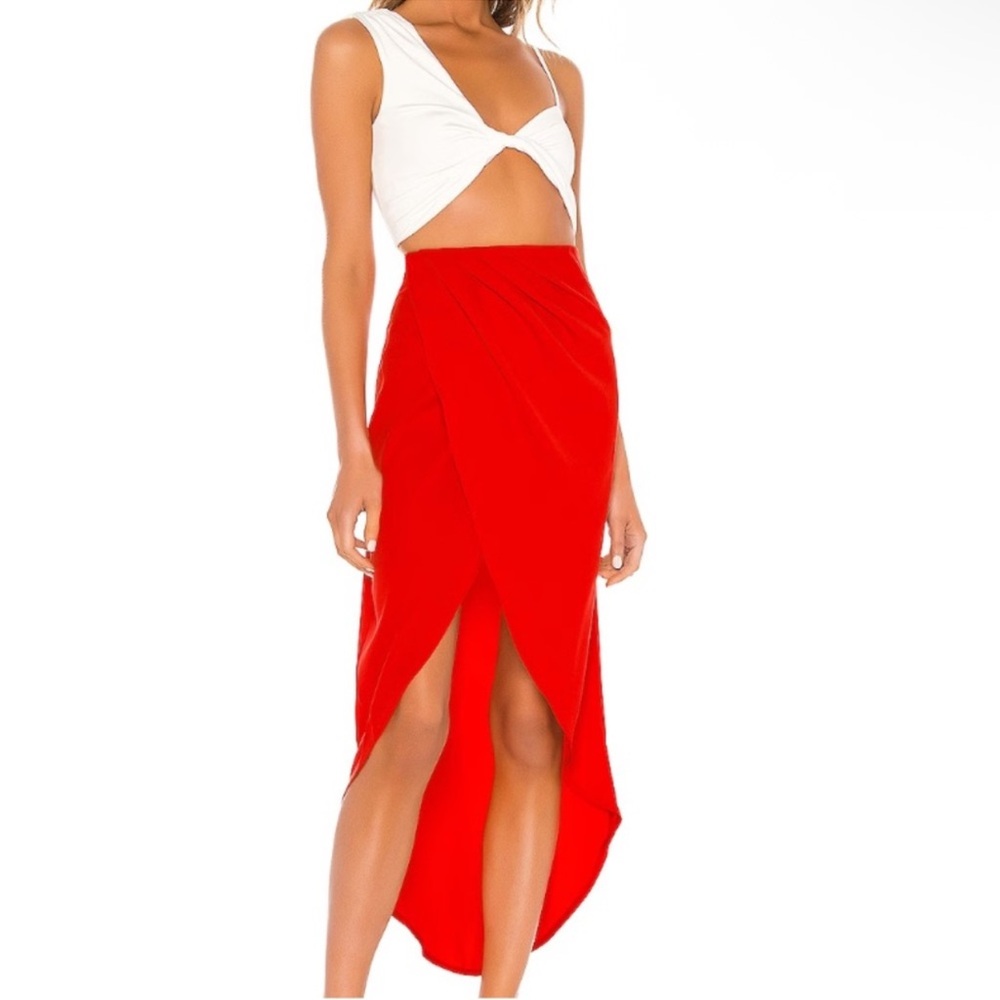 Superdown Arielle Slit Maxi Skirt High Low Wrap Ruched